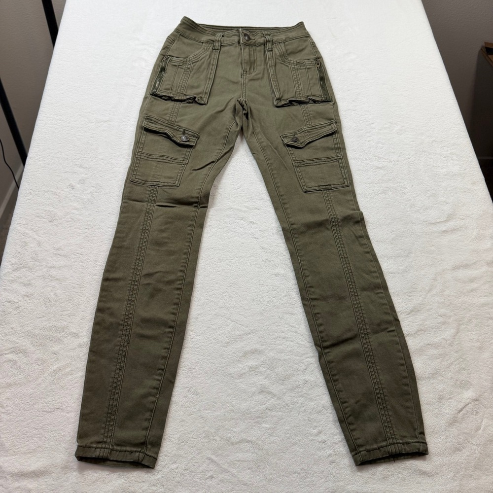Hot Kiss Cargo Pants Women Size 1 Olive Green Good Utility Tactical Skinny Fit